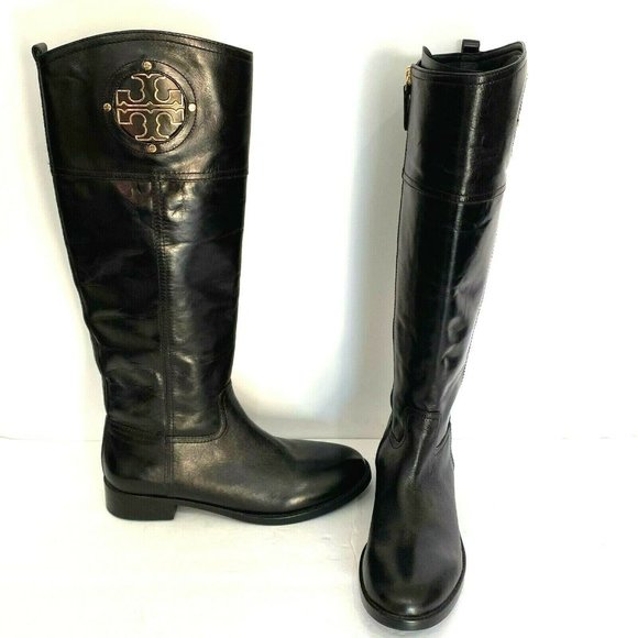 Tory Burch Black Calf Leather Knee High Kiernan Riding Boots 7 - Picture 5 of 10